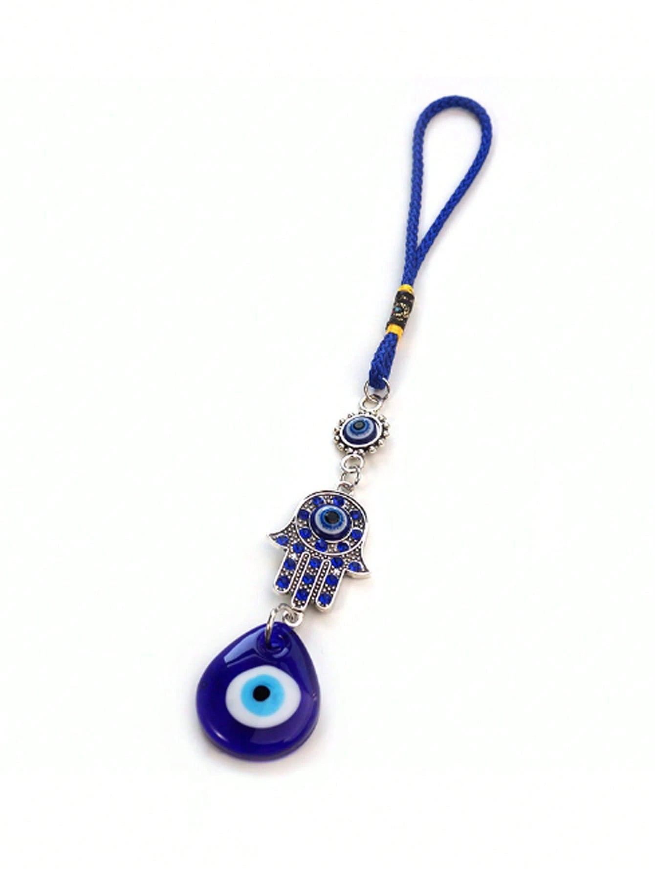1pc Demon Eye Blue Eye With Rhinestone Lucky Car Keychain Pendant Decoration