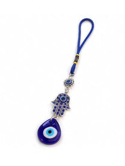 1pc Demon Eye Blue Eye With Rhinestone Lucky Car Keychain Pendant Decoration