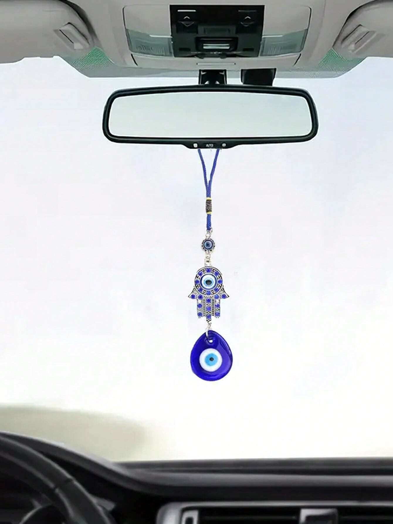 1pc Demon Eye Blue Eye With Rhinestone Lucky Car Keychain Pendant Decoration