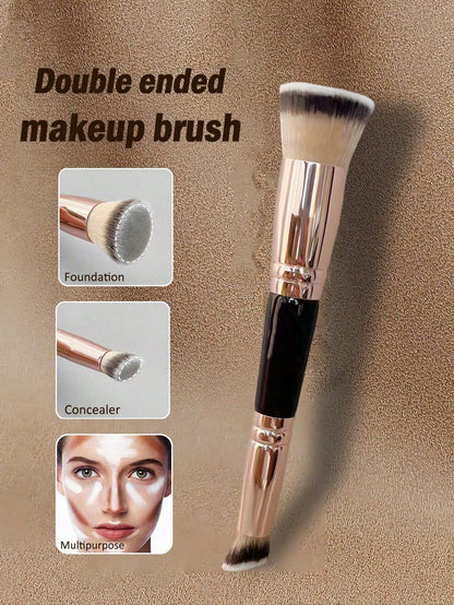 1pc Double-Ended Makeup Brush, Including Foundation Brush And Concealer Brush, Multi-Functional Portable Makeup Tool, Travel Essential- Foundation Brush, Concealer Brush, Blush Brush, Contour Brush