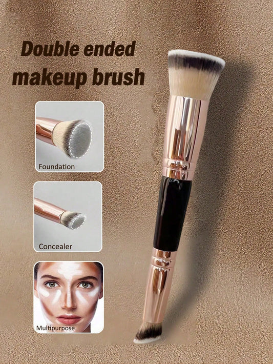 1pc Double-Ended Makeup Brush, Including Foundation Brush And Concealer Brush, Multi-Functional Portable Makeup Tool, Travel Essential- Foundation Brush, Concealer Brush, Blush Brush, Contour Brush