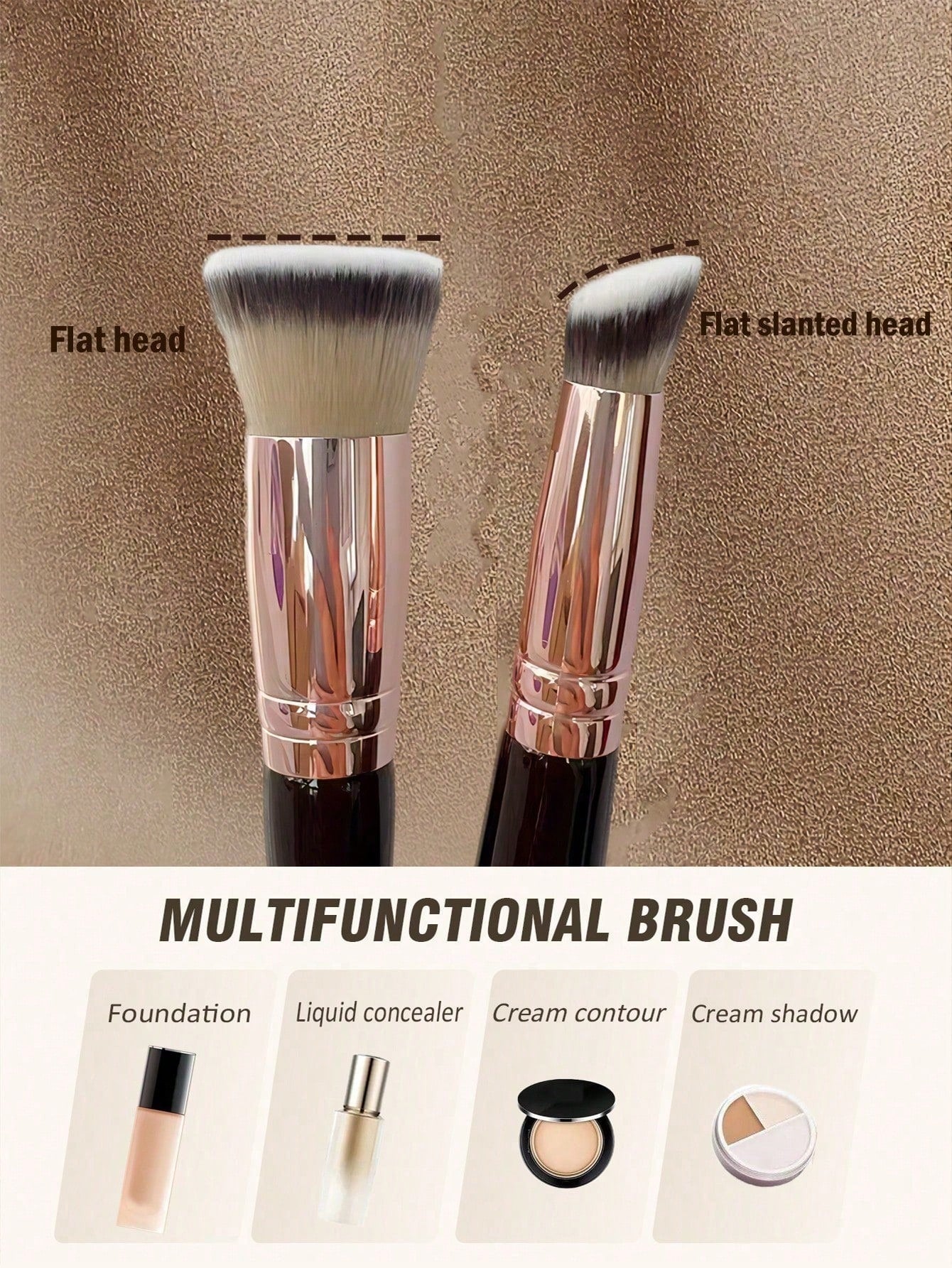 1pc Double-Ended Makeup Brush, Including Foundation Brush And Concealer Brush, Multi-Functional Portable Makeup Tool, Travel Essential- Foundation Brush, Concealer Brush, Blush Brush, Contour Brush