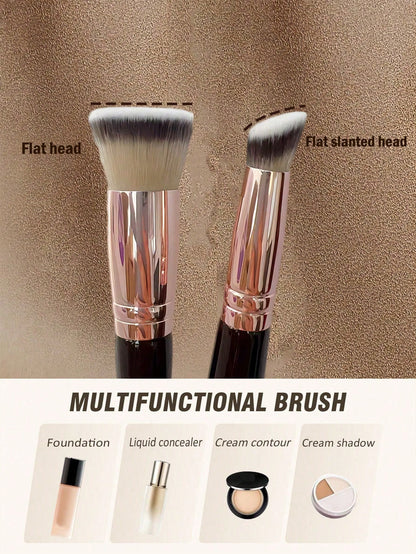 1pc Double-Ended Makeup Brush, Including Foundation Brush And Concealer Brush, Multi-Functional Portable Makeup Tool, Travel Essential- Foundation Brush, Concealer Brush, Blush Brush, Contour Brush