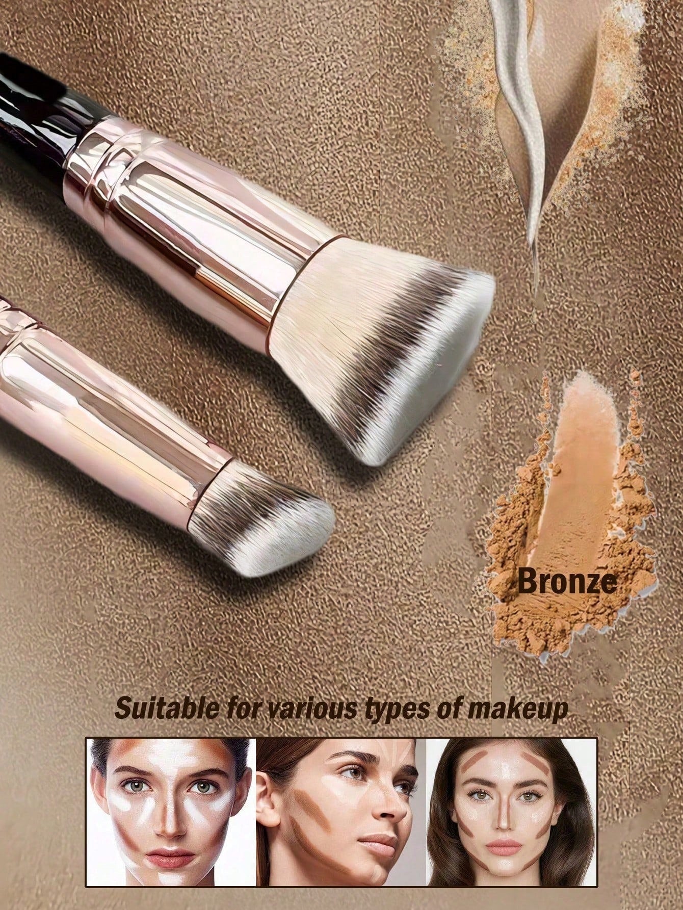 1pc Double-Ended Makeup Brush, Including Foundation Brush And Concealer Brush, Multi-Functional Portable Makeup Tool, Travel Essential- Foundation Brush, Concealer Brush, Blush Brush, Contour Brush