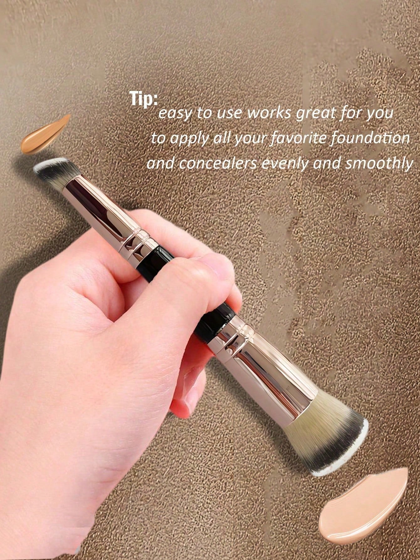 1pc Double-Ended Makeup Brush, Including Foundation Brush And Concealer Brush, Multi-Functional Portable Makeup Tool, Travel Essential- Foundation Brush, Concealer Brush, Blush Brush, Contour Brush