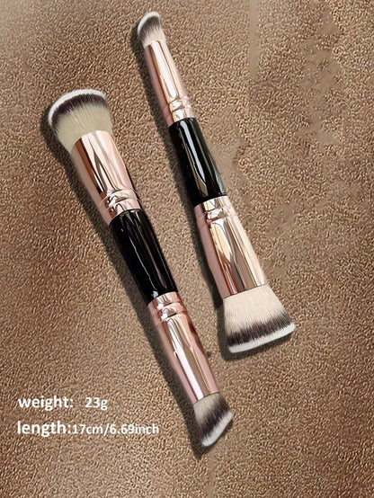 1pc Double-Ended Makeup Brush, Including Foundation Brush And Concealer Brush, Multi-Functional Portable Makeup Tool, Travel Essential- Foundation Brush, Concealer Brush, Blush Brush, Contour Brush
