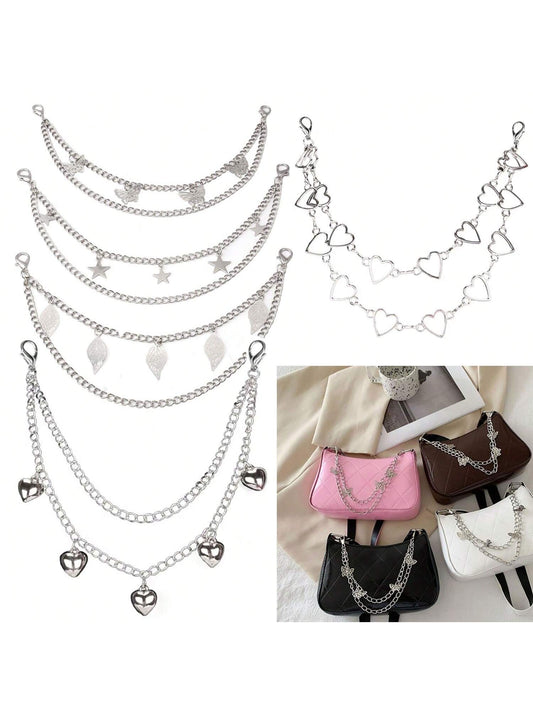 1pc Double-Layer Chain Strap Decoration, Butterfly & Heart Shaped Keychain Pendant, Shoulder Bag Chain Strap Accessory, Gift For Women