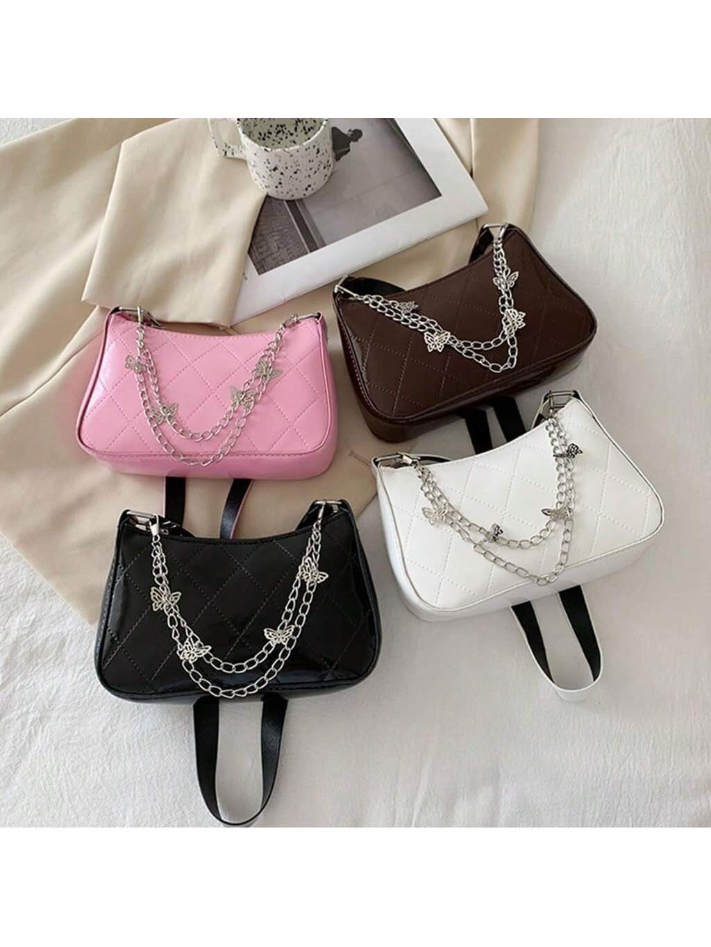 1pc Double-Layer Chain Strap Decoration, Butterfly & Heart Shaped Keychain Pendant, Shoulder Bag Chain Strap Accessory, Gift For Women