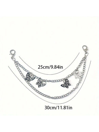 1pc Double-Layer Chain Strap Decoration, Butterfly & Heart Shaped Keychain Pendant, Shoulder Bag Chain Strap Accessory, Gift For Women