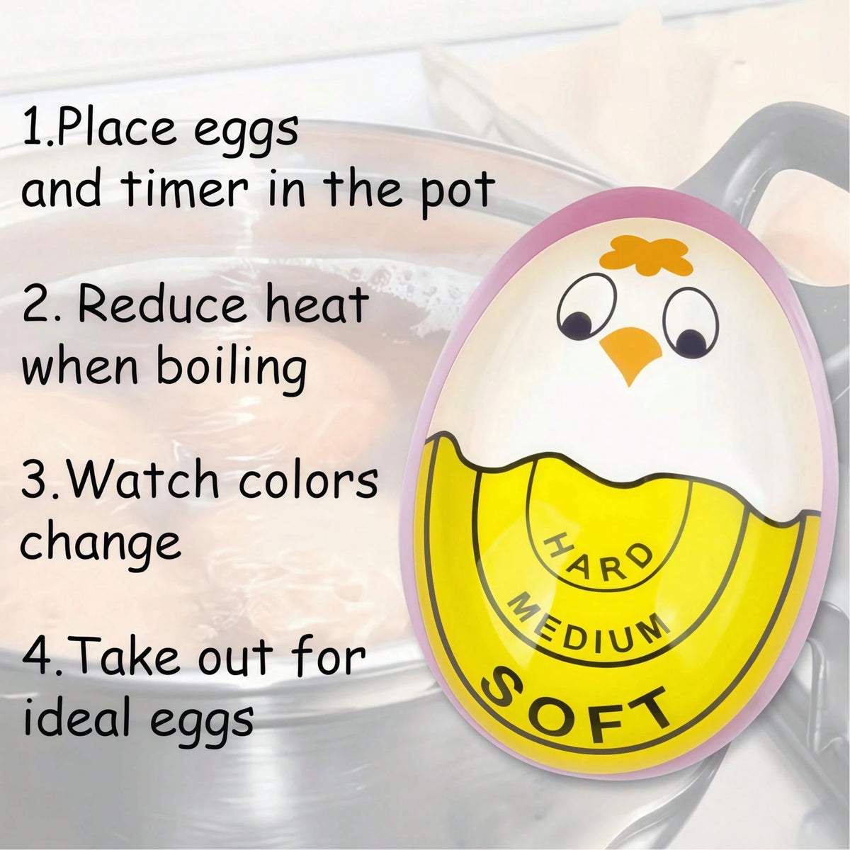 1pc Egg Timer, Resin Creative Egg Cooking Timer, Cute Chicken Egg Clock- Sensitive Color Change Indicator For Hard And Soft Boiled Eggs, Medium Hardness, No Power Needed, Fun Kitchen Tool With Cracke