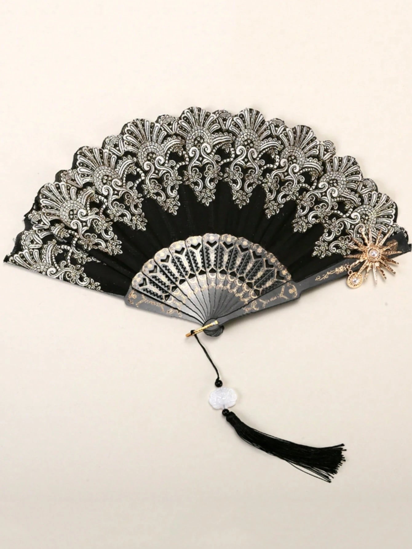 1pc Elegant Vintage Spanish Lace Fan Luxurious European Rose Folding Fan For Cosplay Performance Decoration Valentine's Day