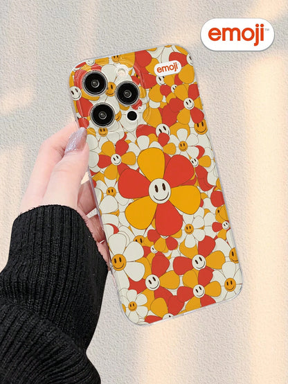 1pc Emoji Flower Pattern Transparent Phone Case, Fashionable & Minimalist Design, Full Lens Protection, Compatible With Iphone 16/15/14/13/12/11 Pro Max/X/XS/XS MAX/7/8/PLUS And Series, Great Gift For