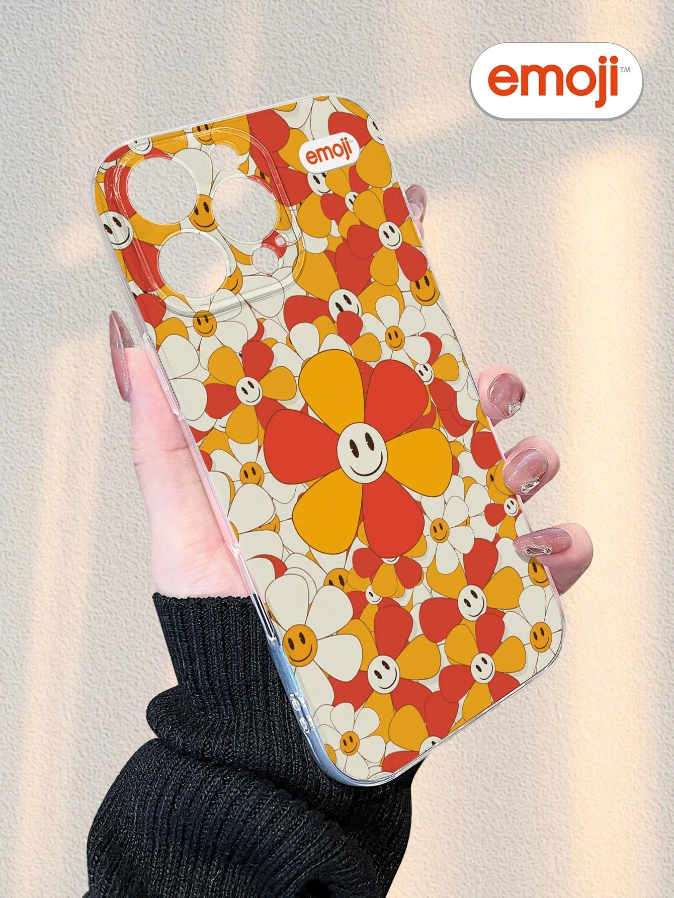 1pc Emoji Flower Pattern Transparent Phone Case, Fashionable & Minimalist Design, Full Lens Protection, Compatible With Iphone 16/15/14/13/12/11 Pro Max/X/XS/XS MAX/7/8/PLUS And Series, Great Gift For