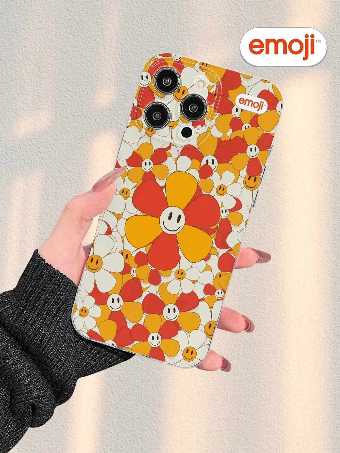 1pc Emoji Flower Pattern Transparent Phone Case, Fashionable & Minimalist Design, Full Lens Protection, Compatible With Iphone 16/15/14/13/12/11 Pro Max/X/XS/XS MAX/7/8/PLUS And Series, Great Gift For