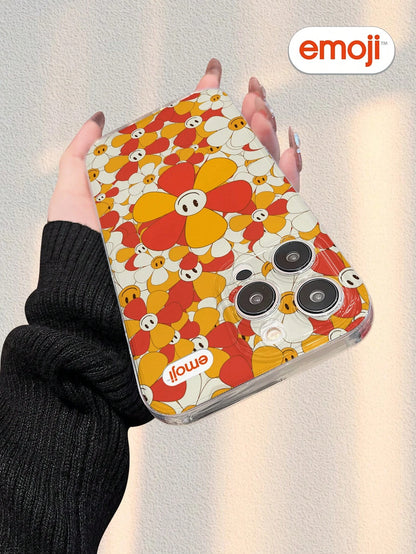 1pc Emoji Flower Pattern Transparent Phone Case, Fashionable & Minimalist Design, Full Lens Protection, Compatible With Iphone 16/15/14/13/12/11 Pro Max/X/XS/XS MAX/7/8/PLUS And Series, Great Gift For