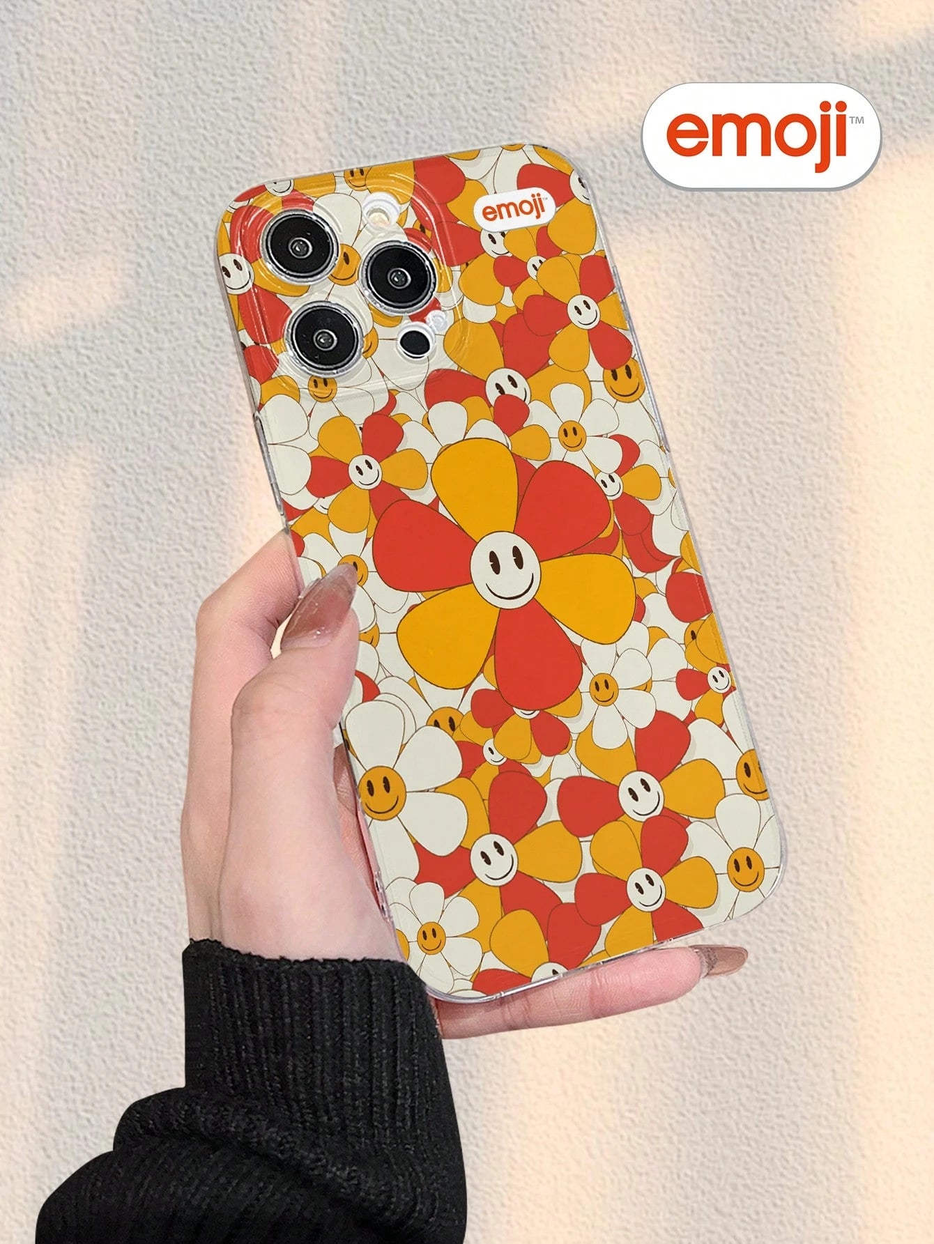 1pc Emoji Flower Pattern Transparent Phone Case, Fashionable & Minimalist Design, Full Lens Protection, Compatible With Iphone 16/15/14/13/12/11 Pro Max/X/XS/XS MAX/7/8/PLUS And Series, Great Gift For