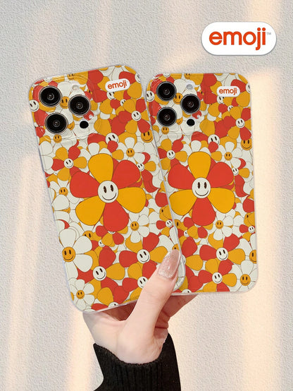 1pc Emoji Flower Pattern Transparent Phone Case, Fashionable & Minimalist Design, Full Lens Protection, Compatible With Iphone 16/15/14/13/12/11 Pro Max/X/XS/XS MAX/7/8/PLUS And Series, Great Gift For