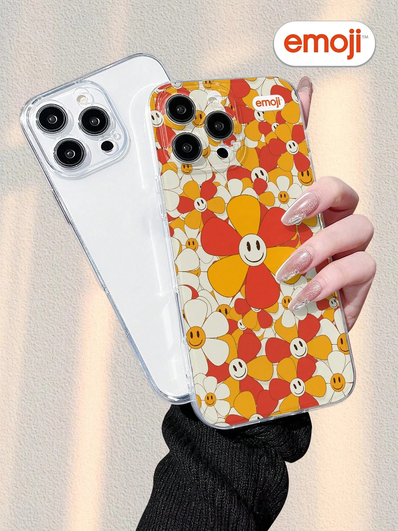 1pc Emoji Flower Pattern Transparent Phone Case, Fashionable & Minimalist Design, Full Lens Protection, Compatible With Iphone 16/15/14/13/12/11 Pro Max/X/XS/XS MAX/7/8/PLUS And Series, Great Gift For