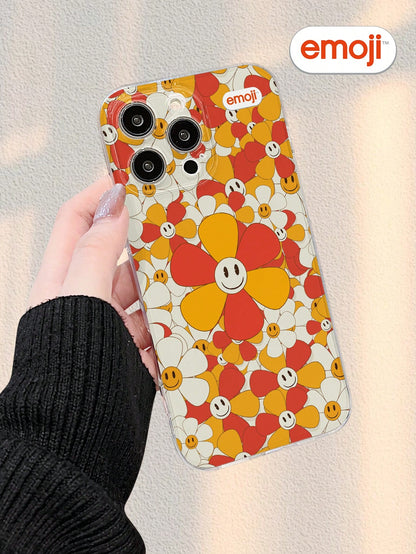 1pc Emoji Flower Pattern Transparent Phone Case, Fashionable & Minimalist Design, Full Lens Protection, Compatible With Iphone 16/15/14/13/12/11 Pro Max/X/XS/XS MAX/7/8/PLUS And Series, Great Gift For