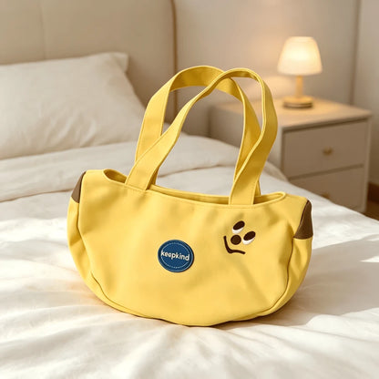 1pc Fashion Banana Tote Bag, Large Capacity, With Interesting Embroidery, Lightweight Casual Handbag, Suitable For Shopping, Travel, Daily Commute And Wedding Favors