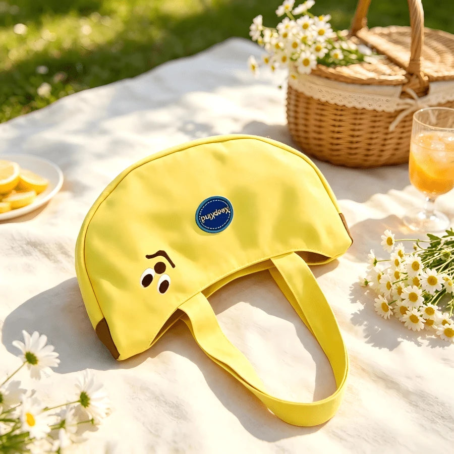 1pc Fashion Banana Tote Bag, Large Capacity, With Interesting Embroidery, Lightweight Casual Handbag, Suitable For Shopping, Travel, Daily Commute And Wedding Favors