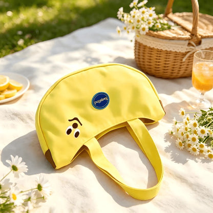 1pc Fashion Banana Tote Bag, Large Capacity, With Interesting Embroidery, Lightweight Casual Handbag, Suitable For Shopping, Travel, Daily Commute And Wedding Favors