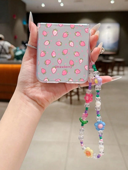 1PC Fashion Matte PC Material Simple And Cute Full Screen Strawberry ElementFolding Phone Case, Can Protect And Prevent Falling For: SamsungGalaxy Zflip 3/Zflip 4/Zflip 5/Zflip 6/Zflip 7/Zflip 8/ Razr
