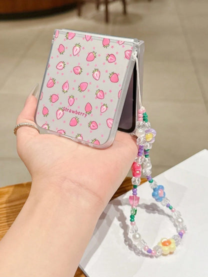 1PC Fashion Matte PC Material Simple And Cute Full Screen Strawberry ElementFolding Phone Case, Can Protect And Prevent Falling For: SamsungGalaxy Zflip 3/Zflip 4/Zflip 5/Zflip 6/Zflip 7/Zflip 8/ Razr