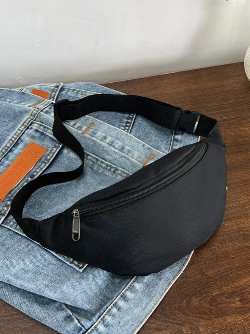 1pc Fashion Women's Waist Bag/Chest Bag With Hidden Zipper, Solid Color And Waterproof Nylon Material, Suitable For Storing Coins And Small Items, Men's Front Zipper Waist Bag/Chest Bag/Crossbody Bag