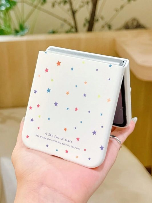 1pc Fashionable And Simple Skin Feel PC Material Cute And Simple Cute Full Screen Small Star Element Folding Phone Case, Can Protect And Prevent Falling For: SamsungGalaxy Zflip 3/Zflip 4/Zflip 5/Zfli