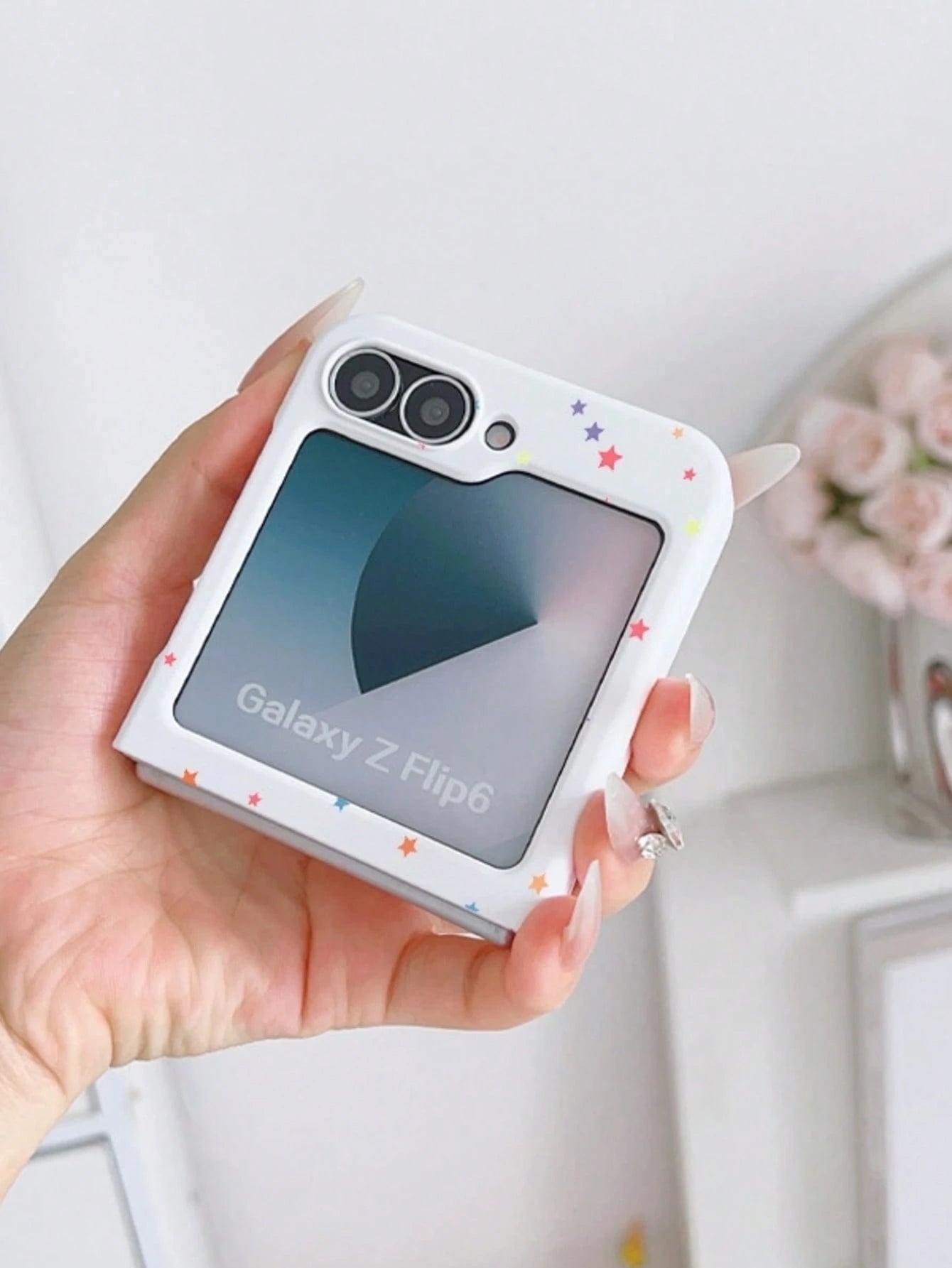 1pc Fashionable And Simple Skin Feel PC Material Cute And Simple Cute Full Screen Small Star Element Folding Phone Case, Can Protect And Prevent Falling For: SamsungGalaxy Zflip 3/Zflip 4/Zflip 5/Zfli