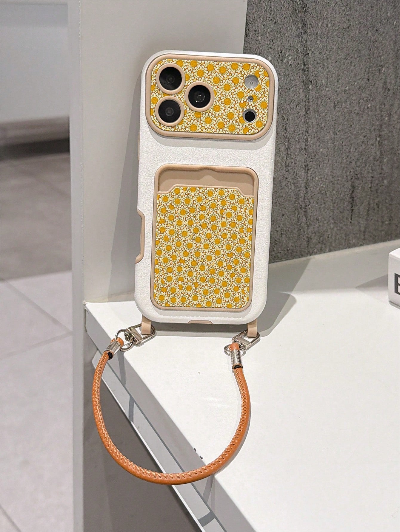 1pc Fashionable Personalized Full-Screen Sunflower Pattern Card Holder Lanyard TPU Material Anti-Drop Protective Phone Case, Suitable As Holiday Gift Compatible With Apple 11/12/13/14/14plus/15/15plus