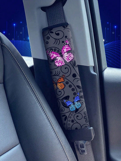 1pc Floral Butterfly Pattern Printed Car Seat Belt Cover, Car Interior Printed Pattern Shoulder Protector, Protect Your Car SUV Sedan Universal