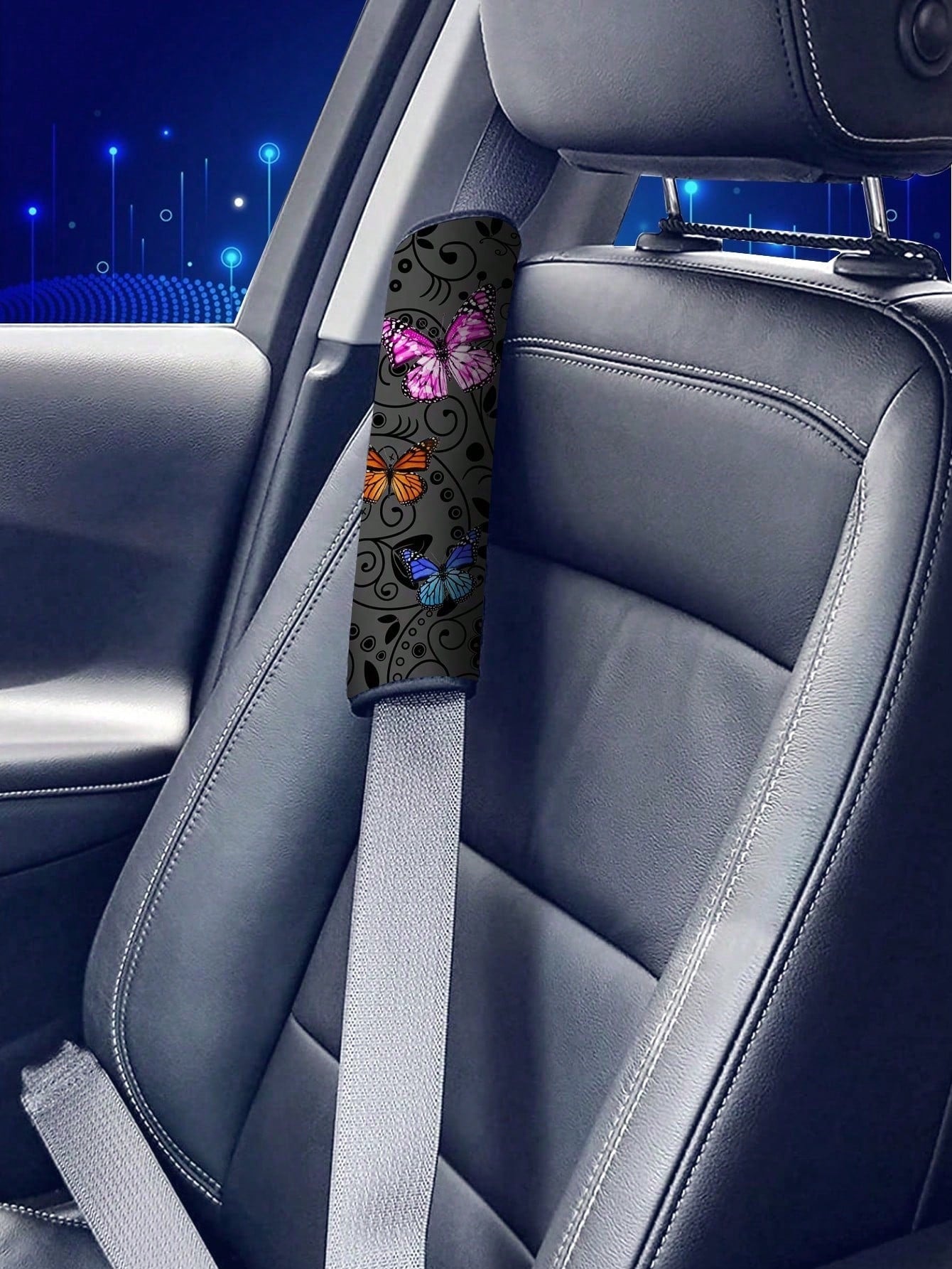 1pc Floral Butterfly Pattern Printed Car Seat Belt Cover, Car Interior Printed Pattern Shoulder Protector, Protect Your Car SUV Sedan Universal
