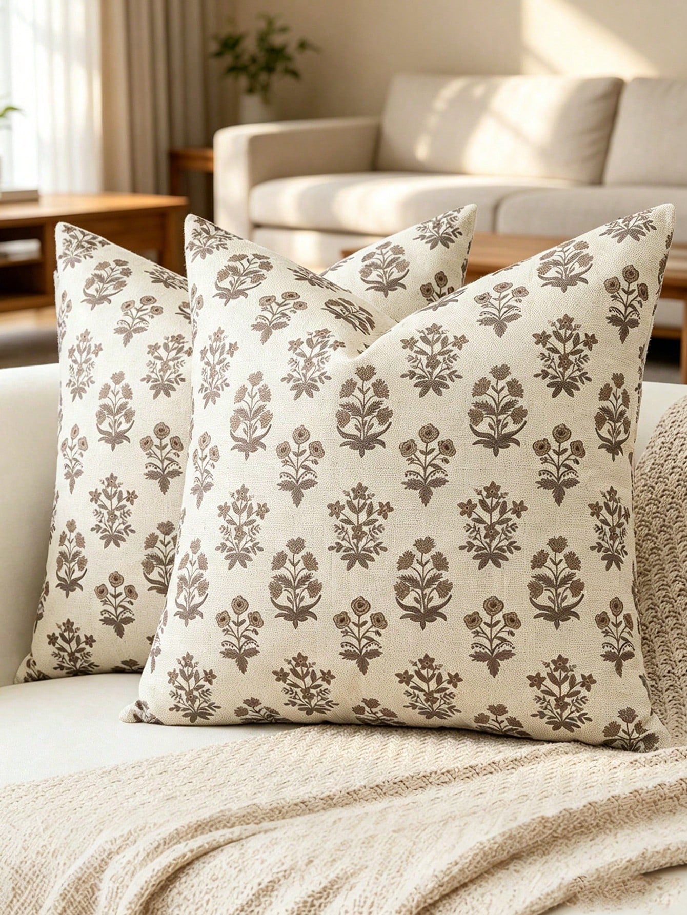 1pc Floral Print Double-Sided Brown Flower Square Pillow Case, Farmhouse Country Style Sofa Cushion Cover, Home Sofa Bed Use, Living Room Decor Pillowcase, Dorm Bedroom Room Decoration