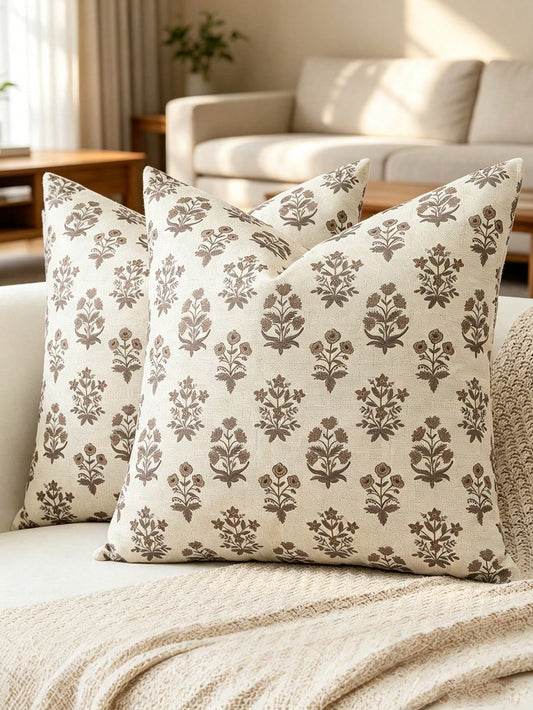 1pc Floral Print Double-Sided Brown Flower Square Pillow Case, Farmhouse Country Style Sofa Cushion Cover, Home Sofa Bed Use, Living Room Decor Pillowcase, Dorm Bedroom Room Decoration