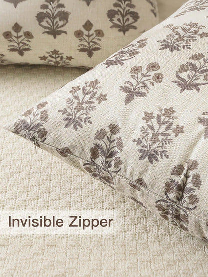 1pc Floral Print Double-Sided Brown Flower Square Pillow Case, Farmhouse Country Style Sofa Cushion Cover, Home Sofa Bed Use, Living Room Decor Pillowcase, Dorm Bedroom Room Decoration