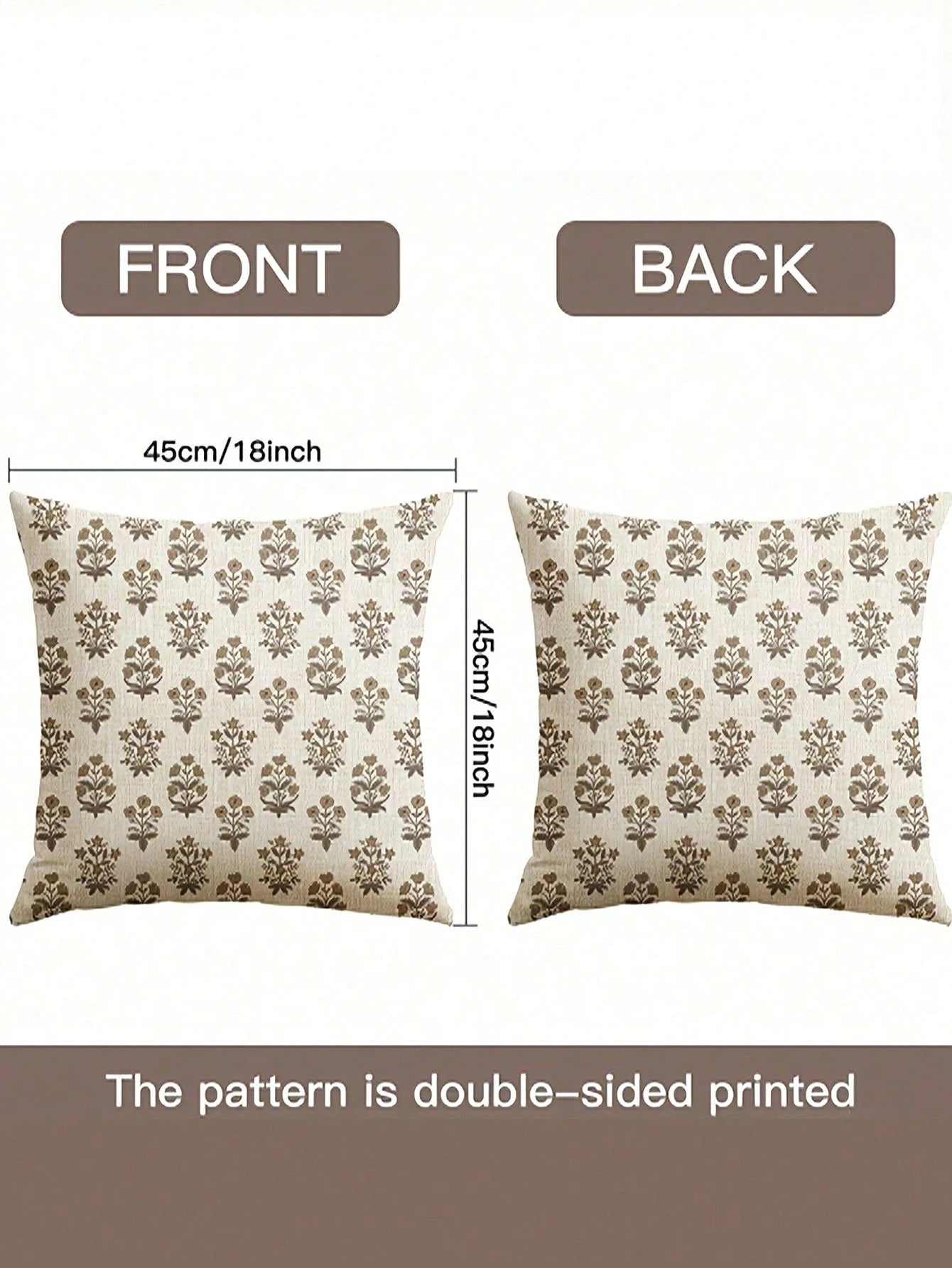 1pc Floral Print Double-Sided Brown Flower Square Pillow Case, Farmhouse Country Style Sofa Cushion Cover, Home Sofa Bed Use, Living Room Decor Pillowcase, Dorm Bedroom Room Decoration
