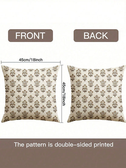 1pc Floral Print Double-Sided Brown Flower Square Pillow Case, Farmhouse Country Style Sofa Cushion Cover, Home Sofa Bed Use, Living Room Decor Pillowcase, Dorm Bedroom Room Decoration