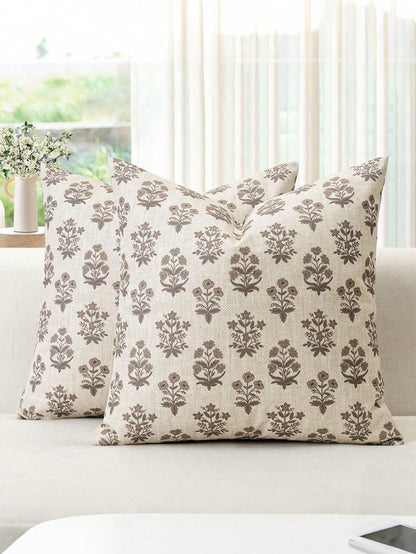 1pc Floral Print Double-Sided Brown Flower Square Pillow Case, Farmhouse Country Style Sofa Cushion Cover, Home Sofa Bed Use, Living Room Decor Pillowcase, Dorm Bedroom Room Decoration