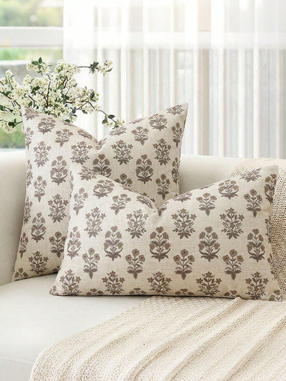 1pc Floral Print Double-Sided Brown Flower Square Pillow Case, Farmhouse Country Style Sofa Cushion Cover, Home Sofa Bed Use, Living Room Decor Pillowcase, Dorm Bedroom Room Decoration