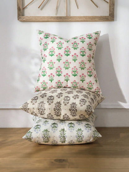 1pc Floral Print Double-Sided Brown Flower Square Pillow Case, Farmhouse Country Style Sofa Cushion Cover, Home Sofa Bed Use, Living Room Decor Pillowcase, Dorm Bedroom Room Decoration