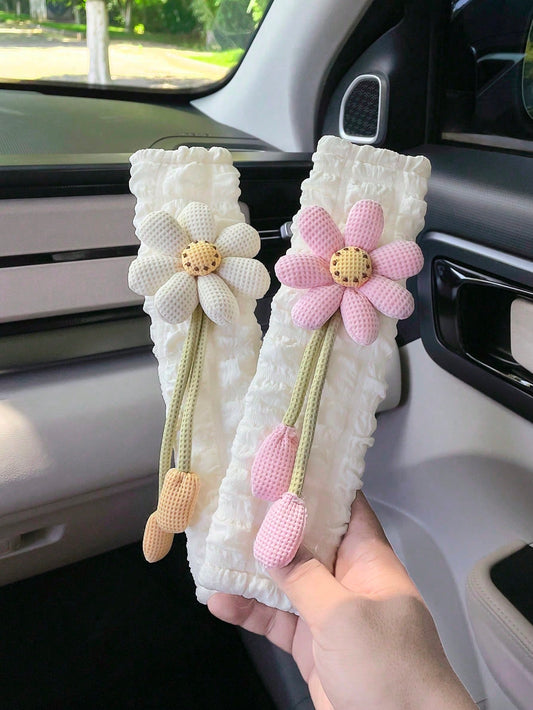 1pc Flower Car Seat Belt Shoulder Cover Cute Car Interior Safety Belt Anti-Choke Protective Sleeve Car Decor For Women