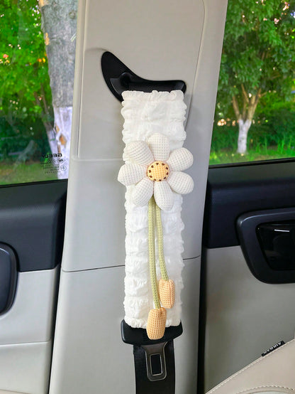 1pc Flower Car Seat Belt Shoulder Cover Cute Car Interior Safety Belt Anti-Choke Protective Sleeve Car Decor For Women