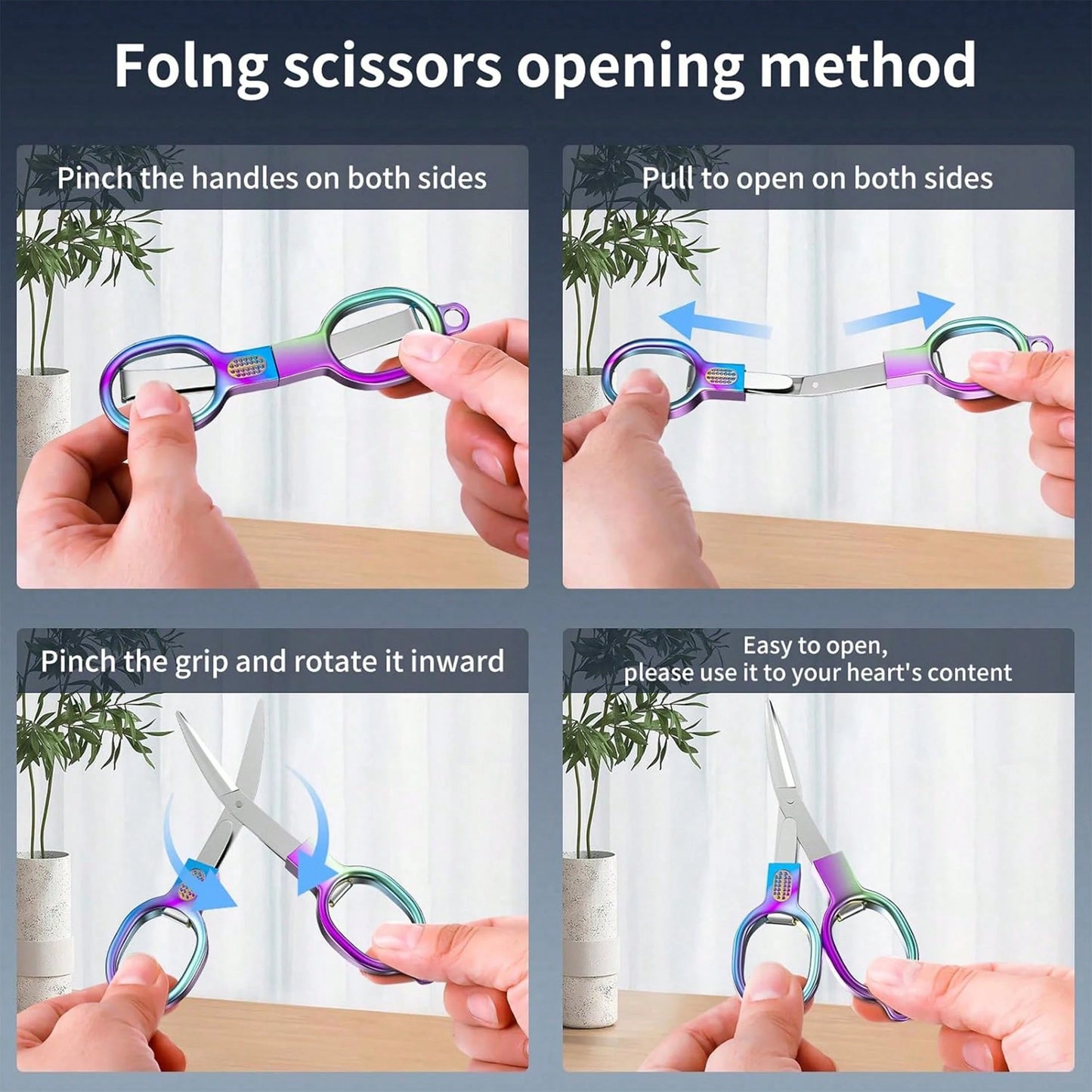 1pc Foldable Travel Scissors, Compact And Portable, TSA Compliant, Stainless Steel Telescopic Blade, Mini Craft Scissors, Suitable For Home, Outdoor And Office Use.