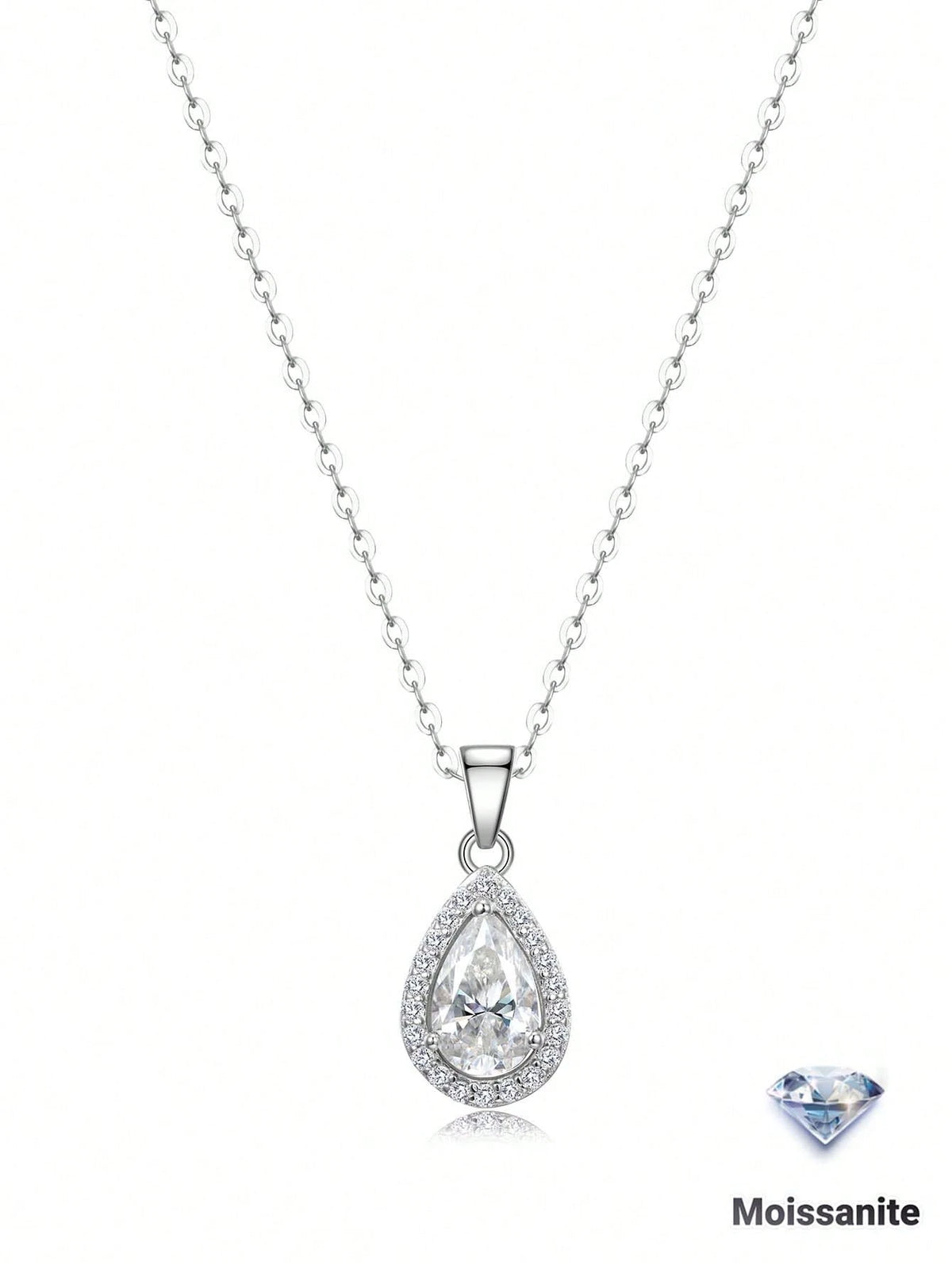 1pc French Elegant Pear-Shaped Halo S925 Silver Inlaid 1.132ct Moissanite Teardrop Pendant Necklace For Women, High-Quality Luxury Style, Suitable For Valentine's Day, Birthday Surprise Gift, Wedding