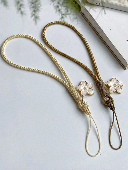 1pc Fresh Artistic Style Short Phone Lanyard, Phone Case Lanyard, Handmade Woven Flower Wrist Strap, Vintage Retro Key Lanyard, USB Drive Lanyard, Universal Phone Accessory, Phone Dust Plug