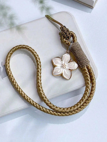 1pc Fresh Artistic Style Short Phone Lanyard, Phone Case Lanyard, Handmade Woven Flower Wrist Strap, Vintage Retro Key Lanyard, USB Drive Lanyard, Universal Phone Accessory, Phone Dust Plug
