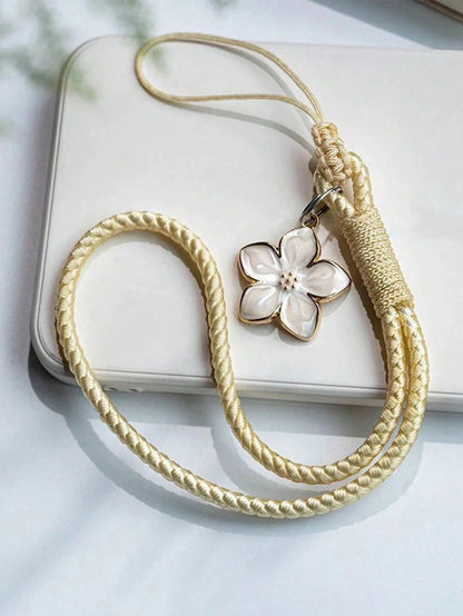 1pc Fresh Artistic Style Short Phone Lanyard, Phone Case Lanyard, Handmade Woven Flower Wrist Strap, Vintage Retro Key Lanyard, USB Drive Lanyard, Universal Phone Accessory, Phone Dust Plug