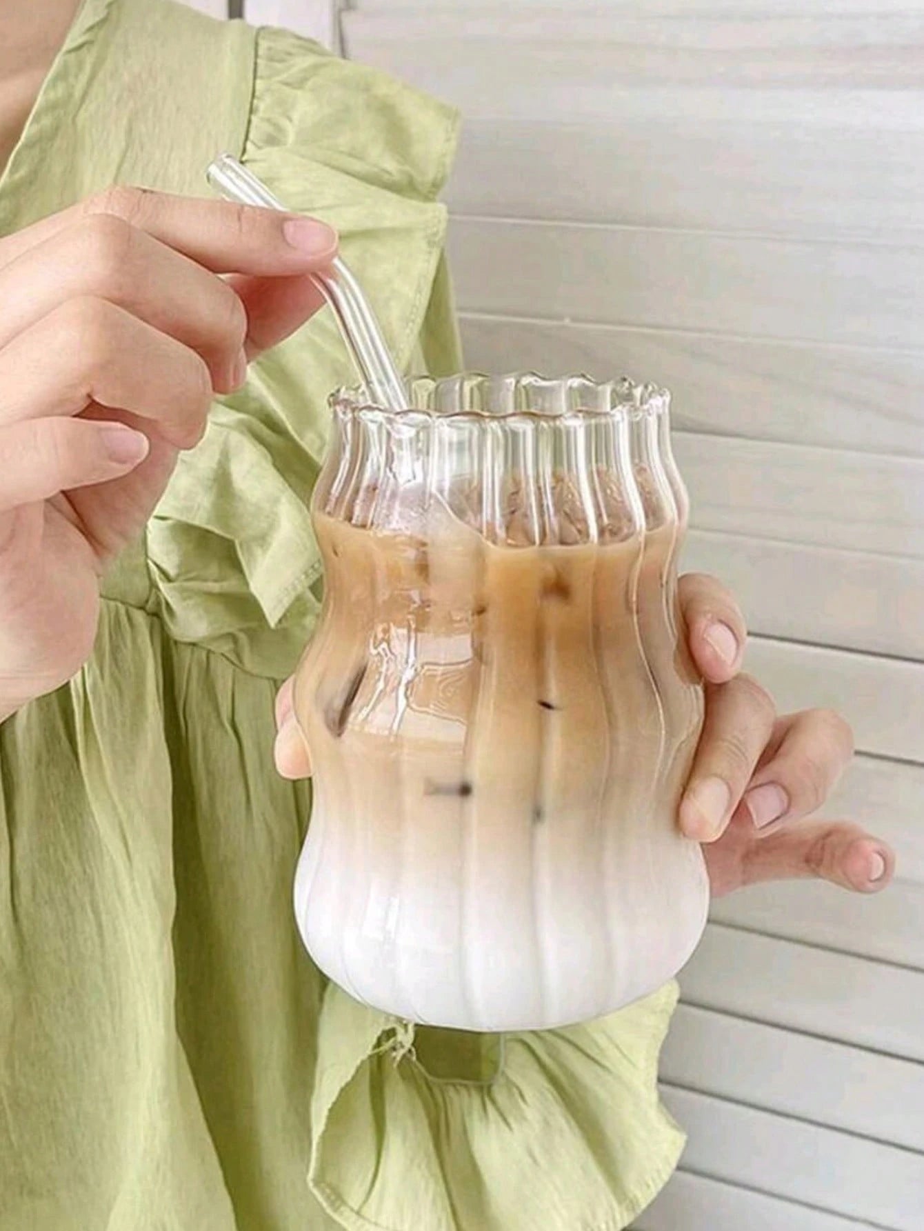 1pc Glass Coffee Cup With Straw, For Home Use, Suitable For Women, Drinking Beverage Milk Tea Cup School Supplies